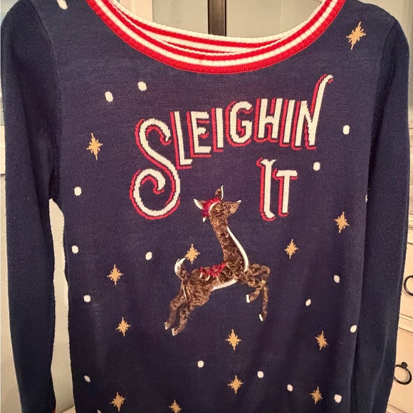 Tipsy Elves Women’s Sleighin’ It Ugly Christmas Sweater - Picture 4 of 5